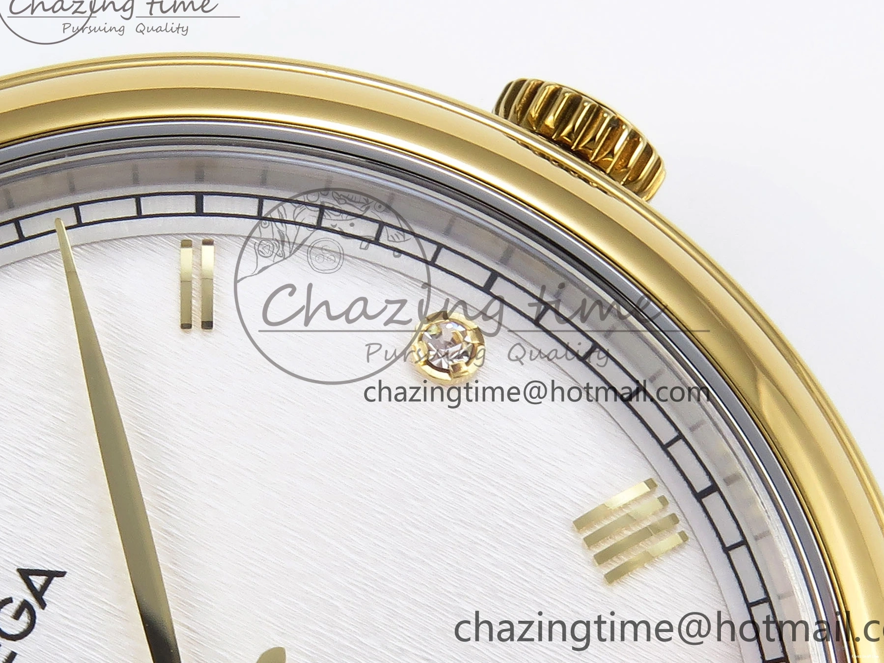 0421 De Ville Date YG MKF 1:1 Best Edition White Textured Dial Diamonds Marker on Brown Leather Strap A WaterResistant 7754